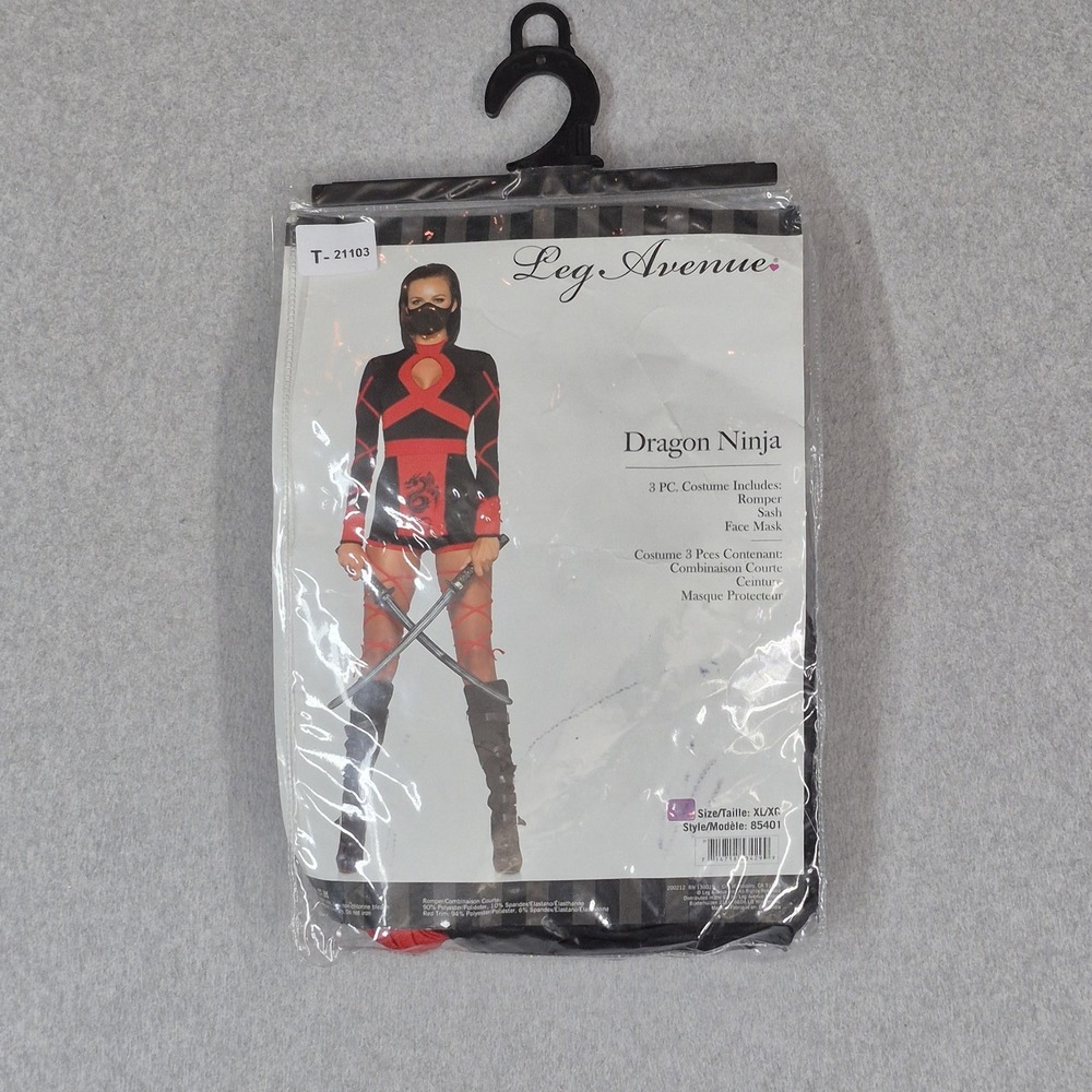 Leg Avenue Women Costume XL Black Dragon Ninja NWT